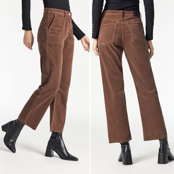 Mavi Pants - Mavi Corduroy Shelia Straight Leg Raw Hem High Rise Pants Brown 25